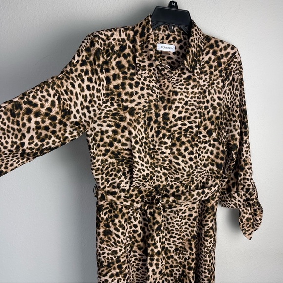 Calvin Klein animal print button down Midi Dress with belt fit & flare size 6 - Picture 6 of 16